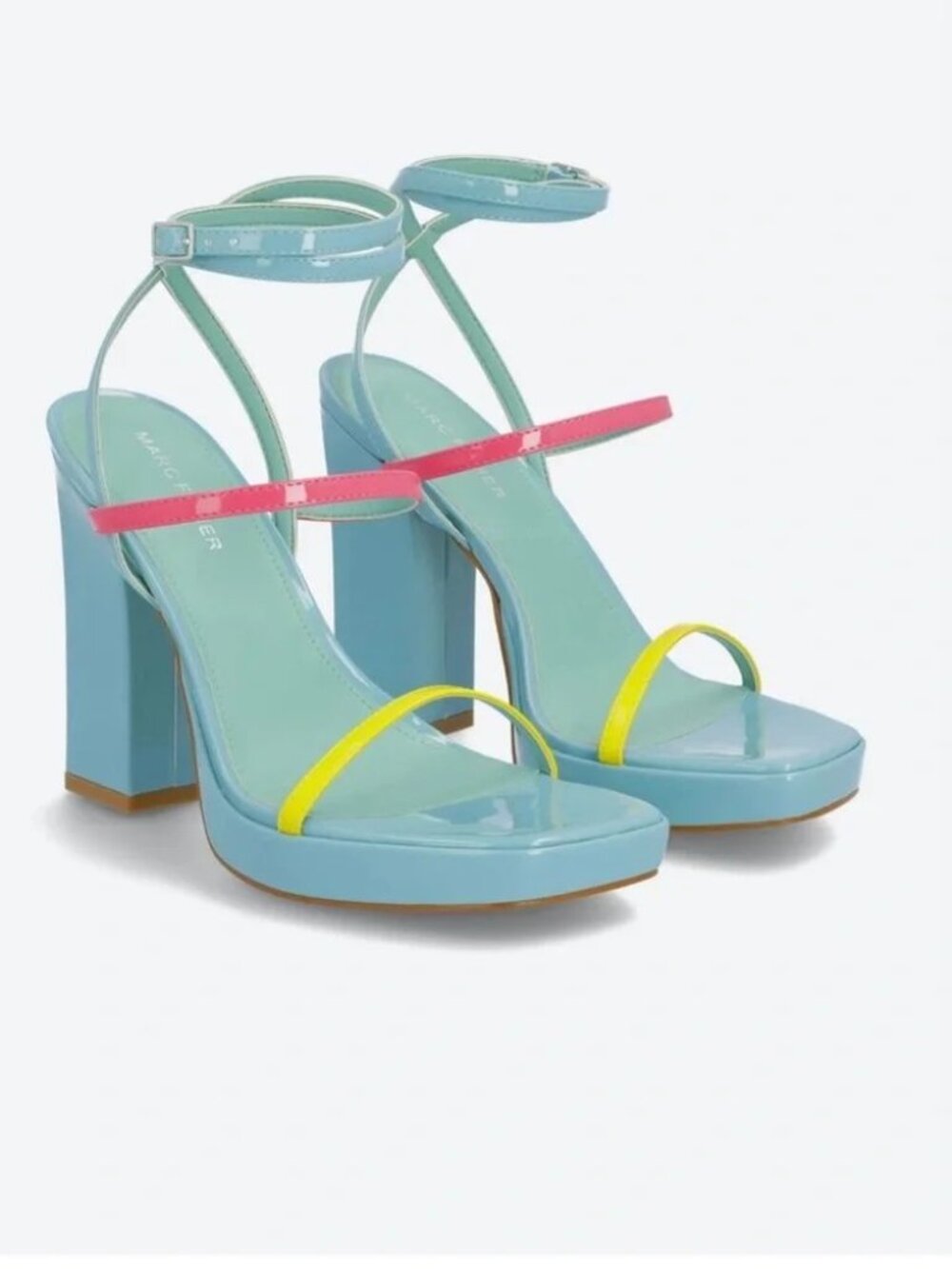 Marc Fisher Multicolor Platform Sandals. Yellow, Pink, blue patent. Size 6. NWT